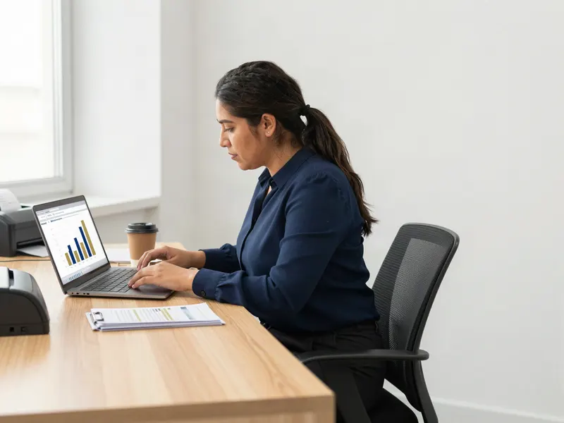 Una persona de finanzas revisa el estado de los pagos en su laptop.